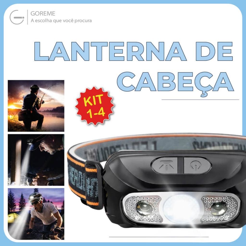 Lanterna de Cabeça Led Alta Potência com vidro óptico carregador USB Bivolt