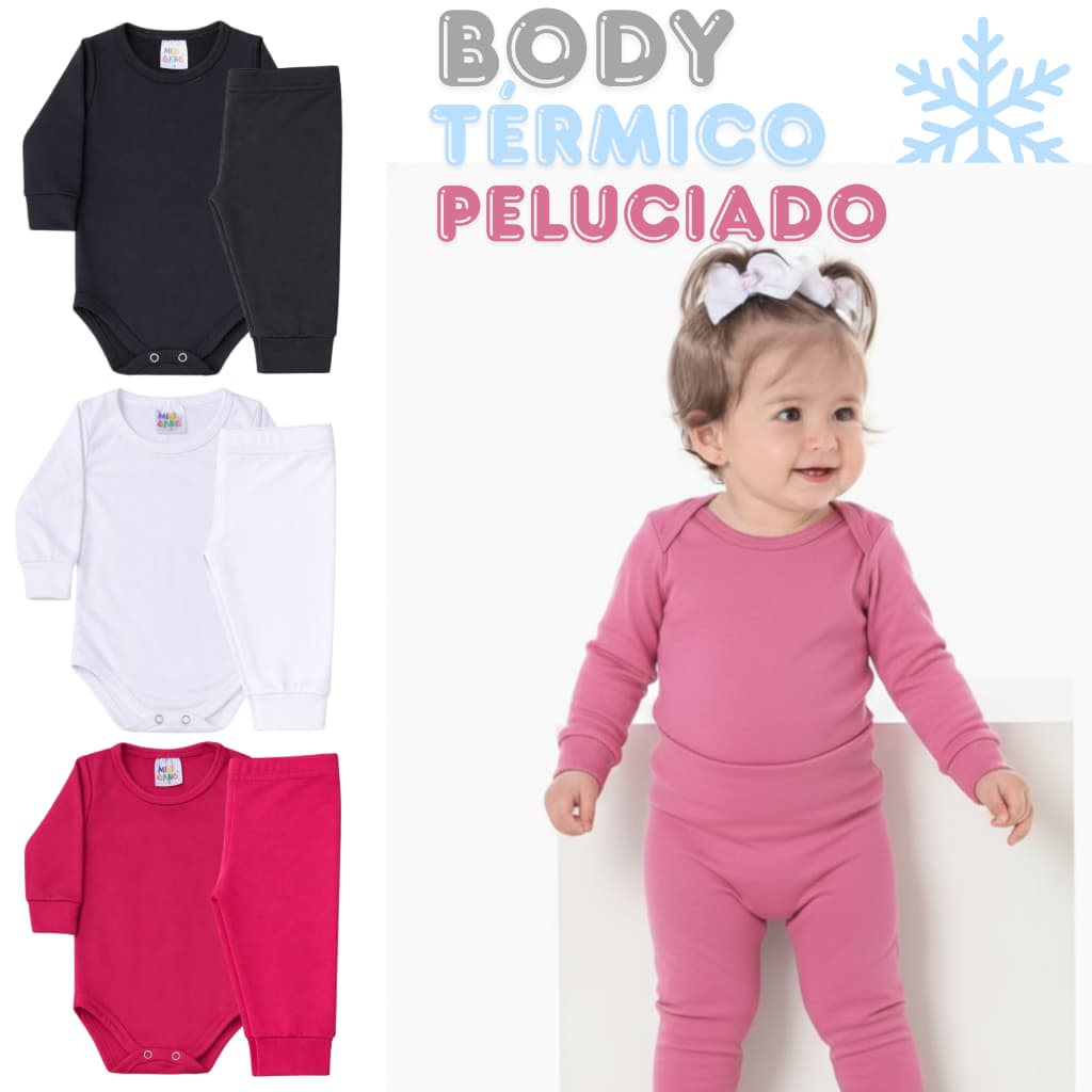 Conjunto Body Térmico Bebê com Calça Peluciado com Proteção UV - Tamanho P ao GG Bory Menina