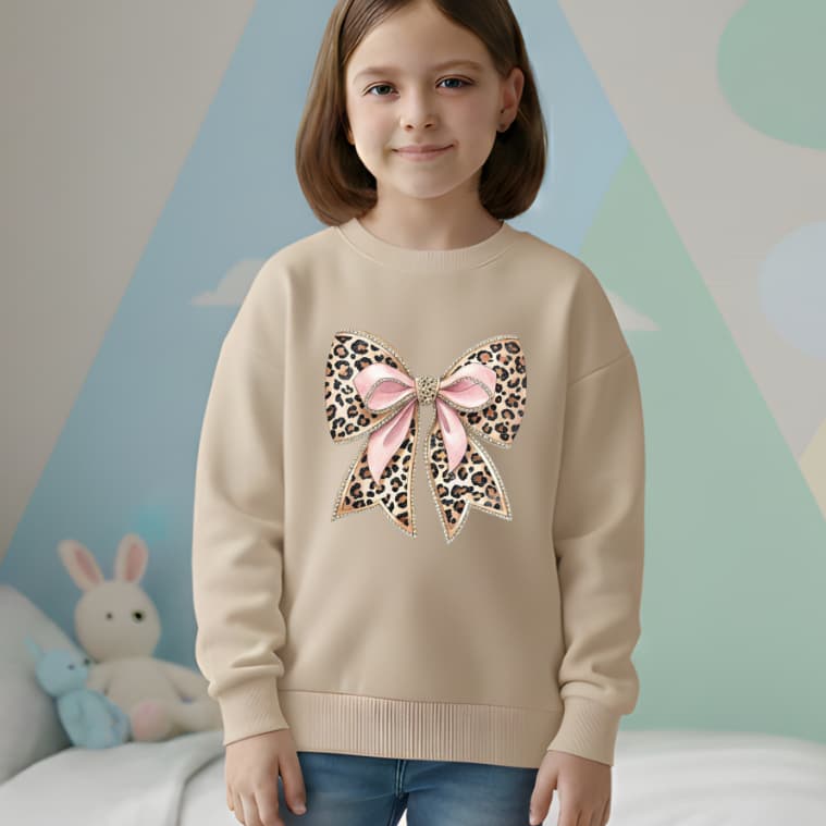 Moletom Meninas Infantil Laço Onça Delicado Blusa Flanelada Grossa 02 ao 12