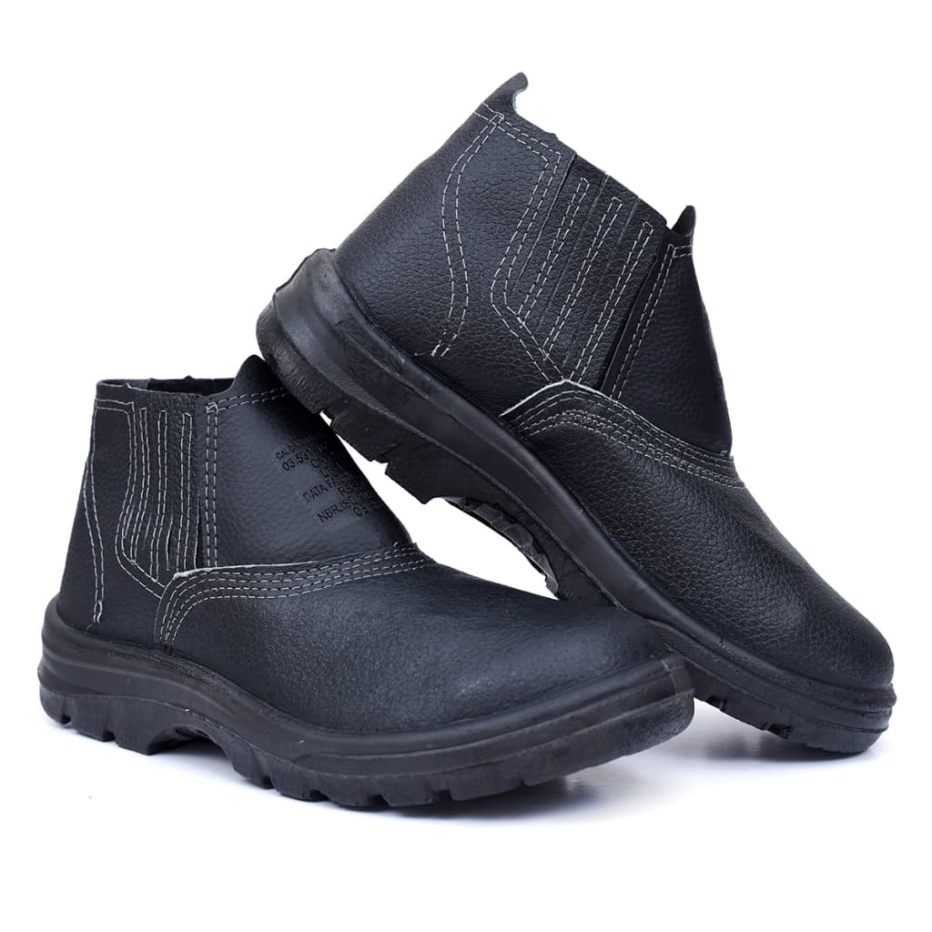 Botina Segurança Profissional Couro Preto Elástico Lateral Bico PVC