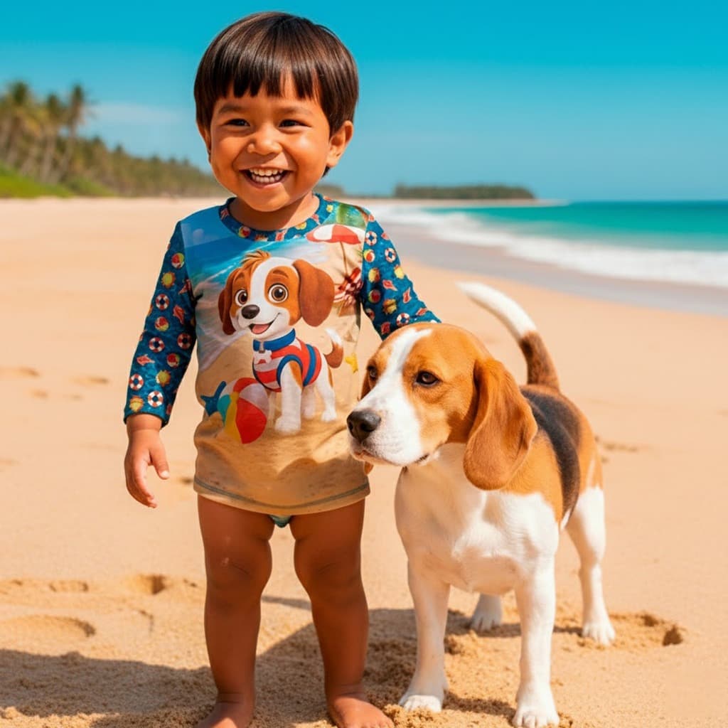 Conjunto Moda Praia Infantil Menino UV FPU 50+ com Camiseta + Sunga (1 a 8 anos)