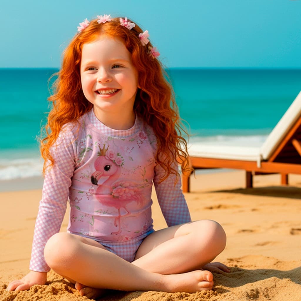 Moda Praia Infantil Menina Proteção UV 50+ Conjunto Camiseta + Calcinha 1 a 8 Anos