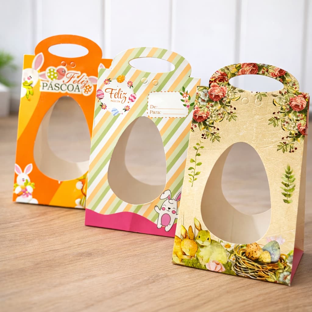 10 Caixas cinta para Ovo de Páscoa com Visor | Embalagem Presente