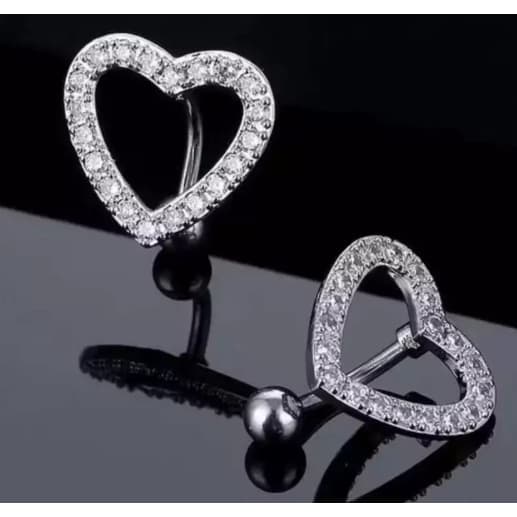 Kit 1 ate 12 Unidads Piercing de umbigo com decoração em coração de strass
