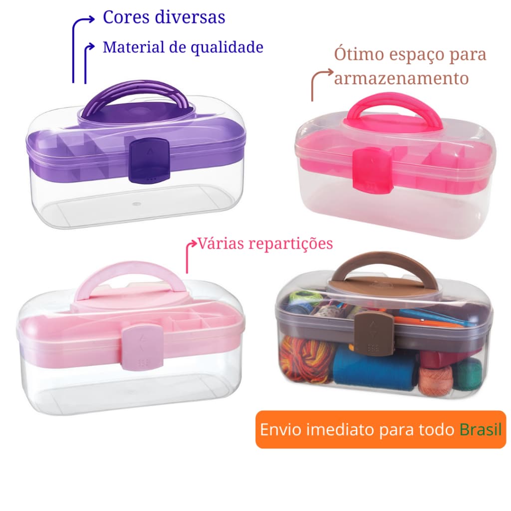 Maleta Organizadora Multiuso Bandeja Removível Alça Maquiagem Costura Papelaria Primeiros Socorros