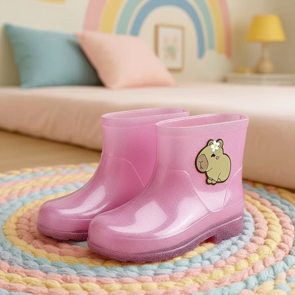 Bota de Chuva Infantil Menina Resistente Galocha PVC Cristal Impermeável Leve Macia