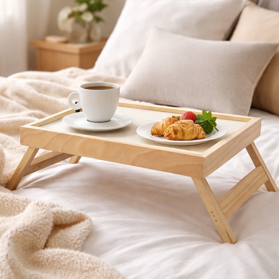 Bandeja Café da Manhã c/ Pé Dobrável Madeira Pinus Decoração Multiuso