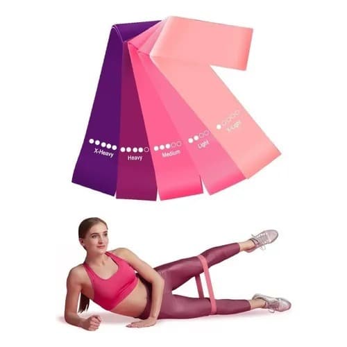 Kit 5 Mini Bands Elástico Exercício Treino Em Casa 5 Níveis Cor Rosa