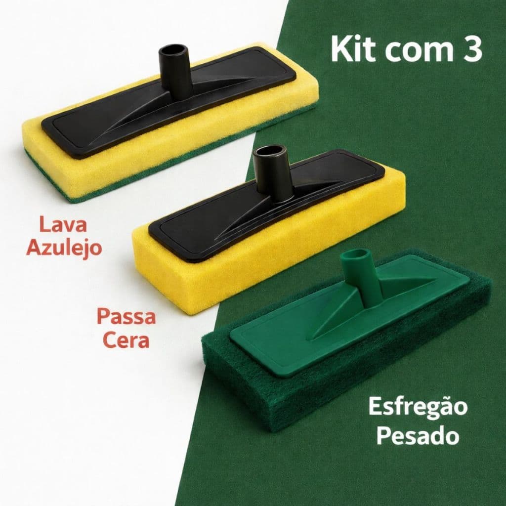 Kit 3 Rodo Limpeza Lava Azulejo Passa Cera E Esfregão Pesado
