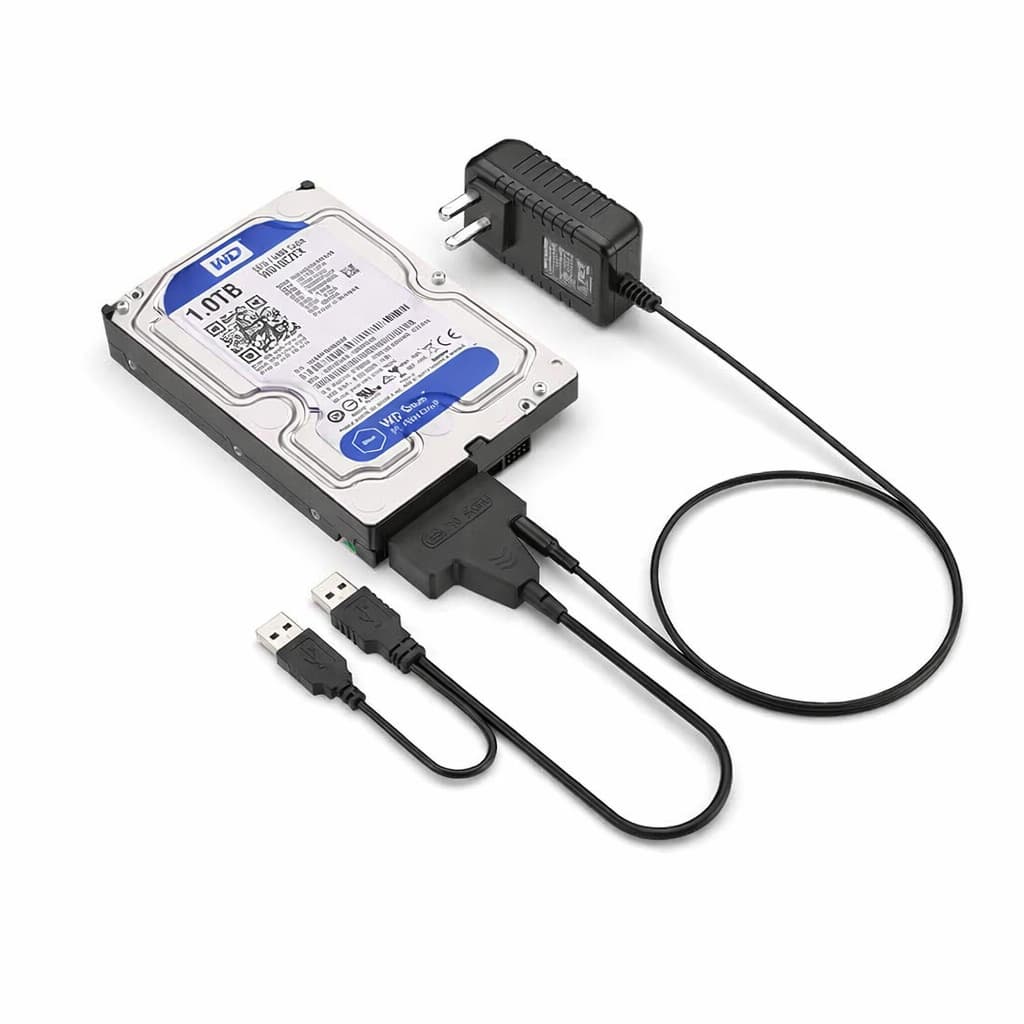 Cabo Sata USB 2.0 / 3.0 Dual + Fonte De Energia P4 12V 3A  HDD Desktop SSD 2.5 e 3.5 até 2TB