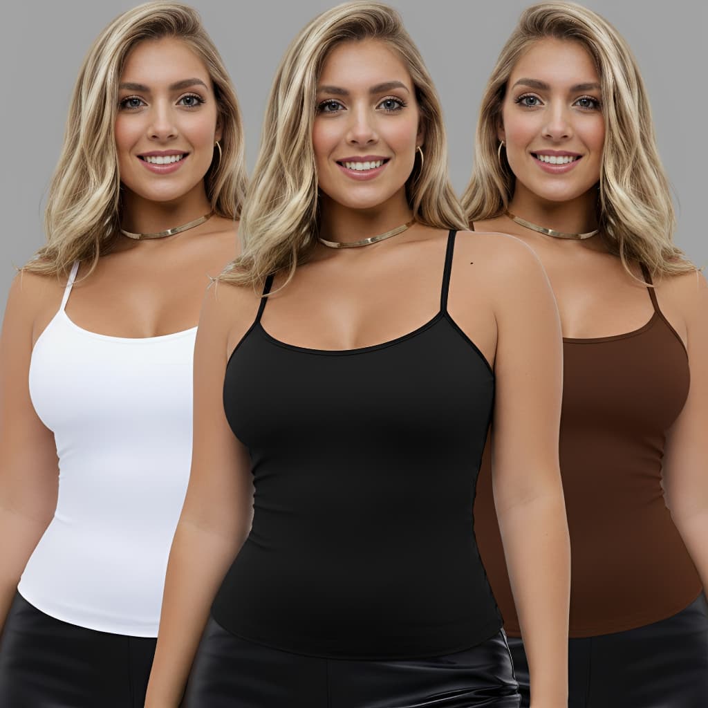 Kit 3 Blusa Regata Feminina Alcinha Suplex Premium Com Forro Blusinha básica Versátil P M G GG
