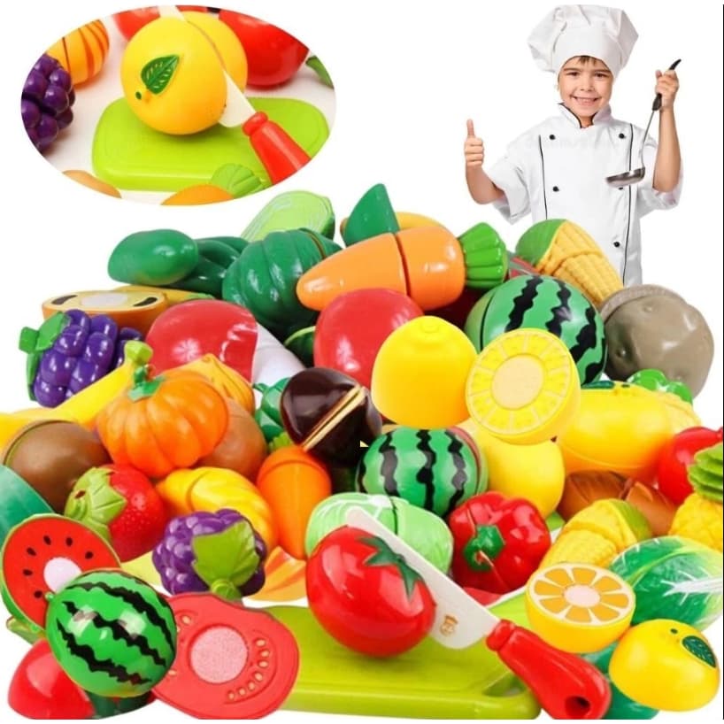 Kit Comidinha Frutas e Verduras Cortar Com Velkro Velcro Brinquedo Crec Crec Peças Infantil