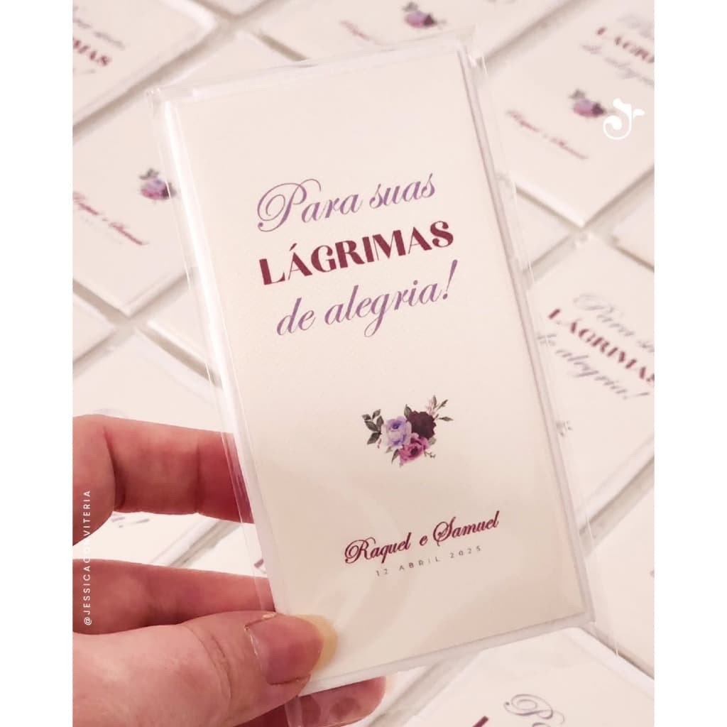 Lágrimas de Alegria Personalizadas para Casamentos e Eventos - KIT Completo (TAG, lenço e saquinho)