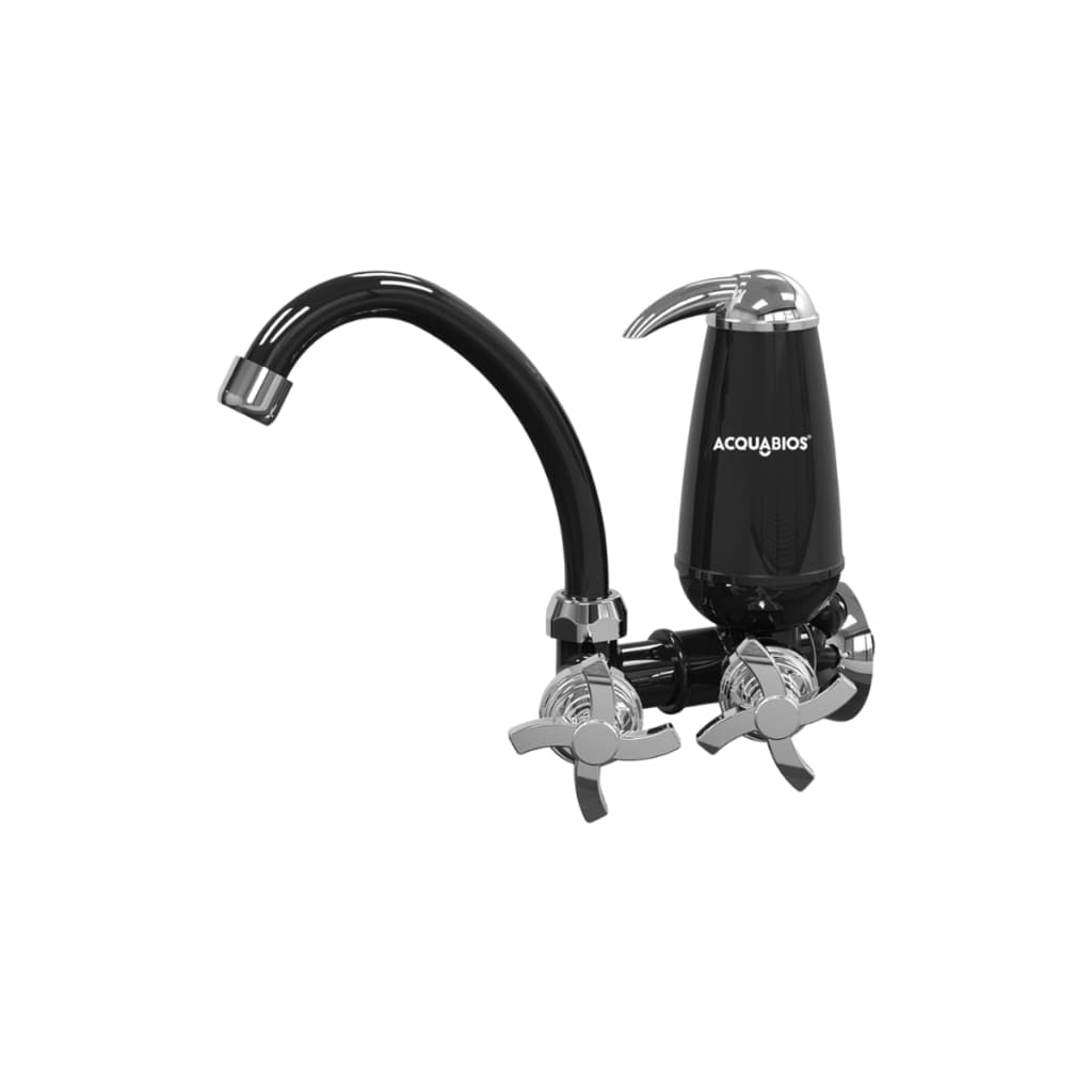 Torneira Pia Cozinha Com Filtro de Parede Preto Cromado E05 Acquabios