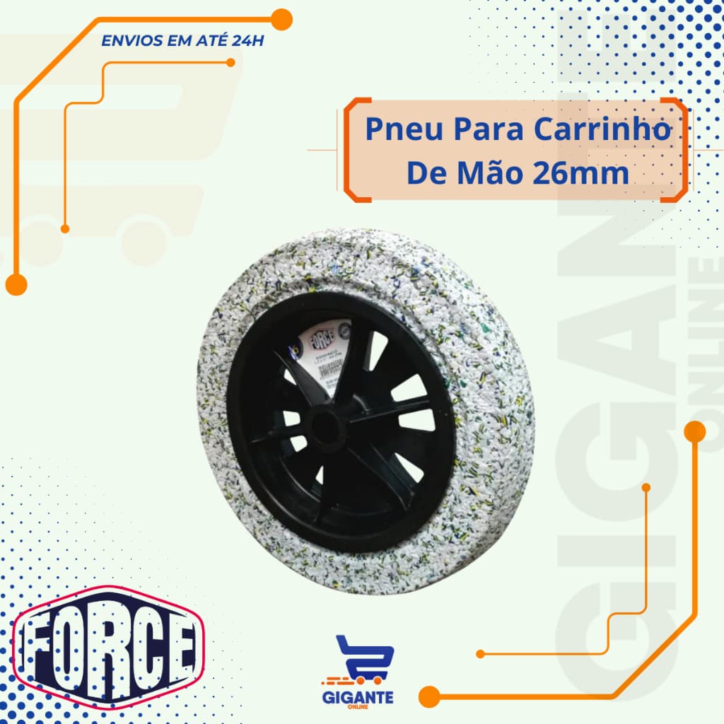 Roda Pneu Para Carrinho De Mão 26mm Ultra Resistente Kit Force