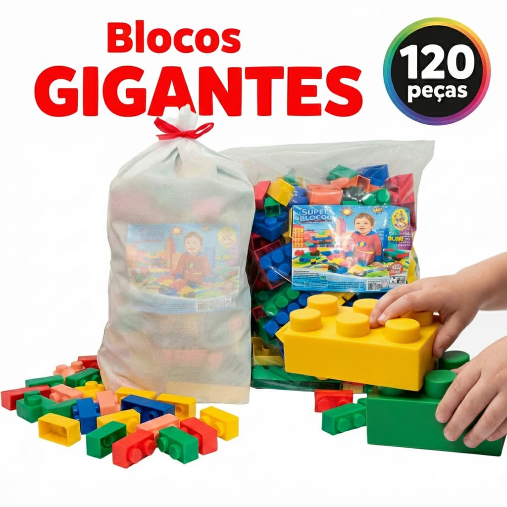 Blocos de Montar Gigantes Reiblocks Super Blocos Educativos 120 Peças