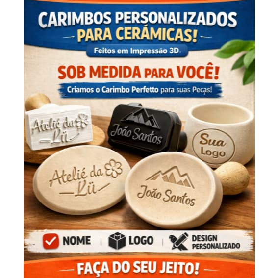 Carimbo para Argila e Cerâmica Personalizado | Nome ou Logo | Impressão 3D