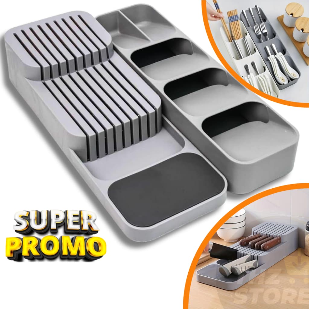 Kit Organizador de Gaveta Porta Talheres Porta Facas Cozinha Suporte Separador Colher Garfo Cepo