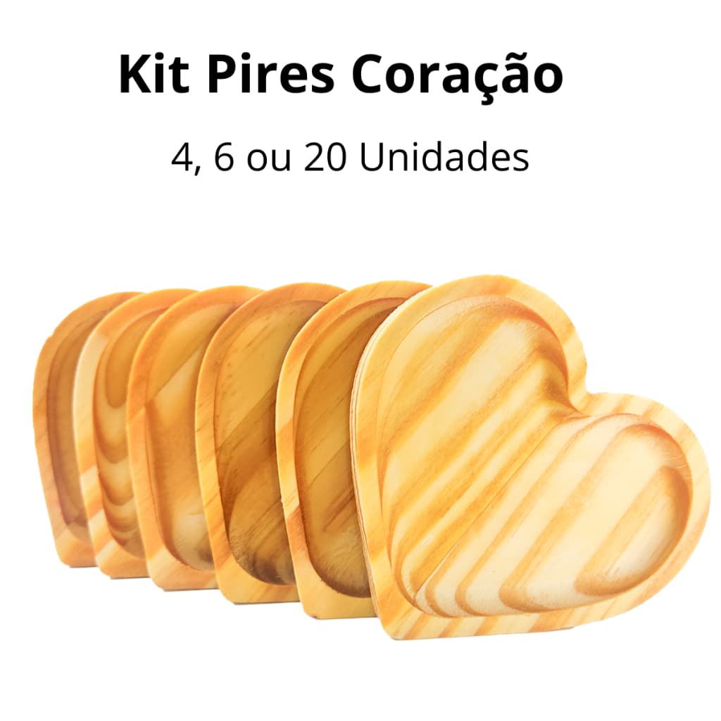 Kit Jogo de Pires Coração Em Madeira Pinus Café Mesa Posta Xícaras