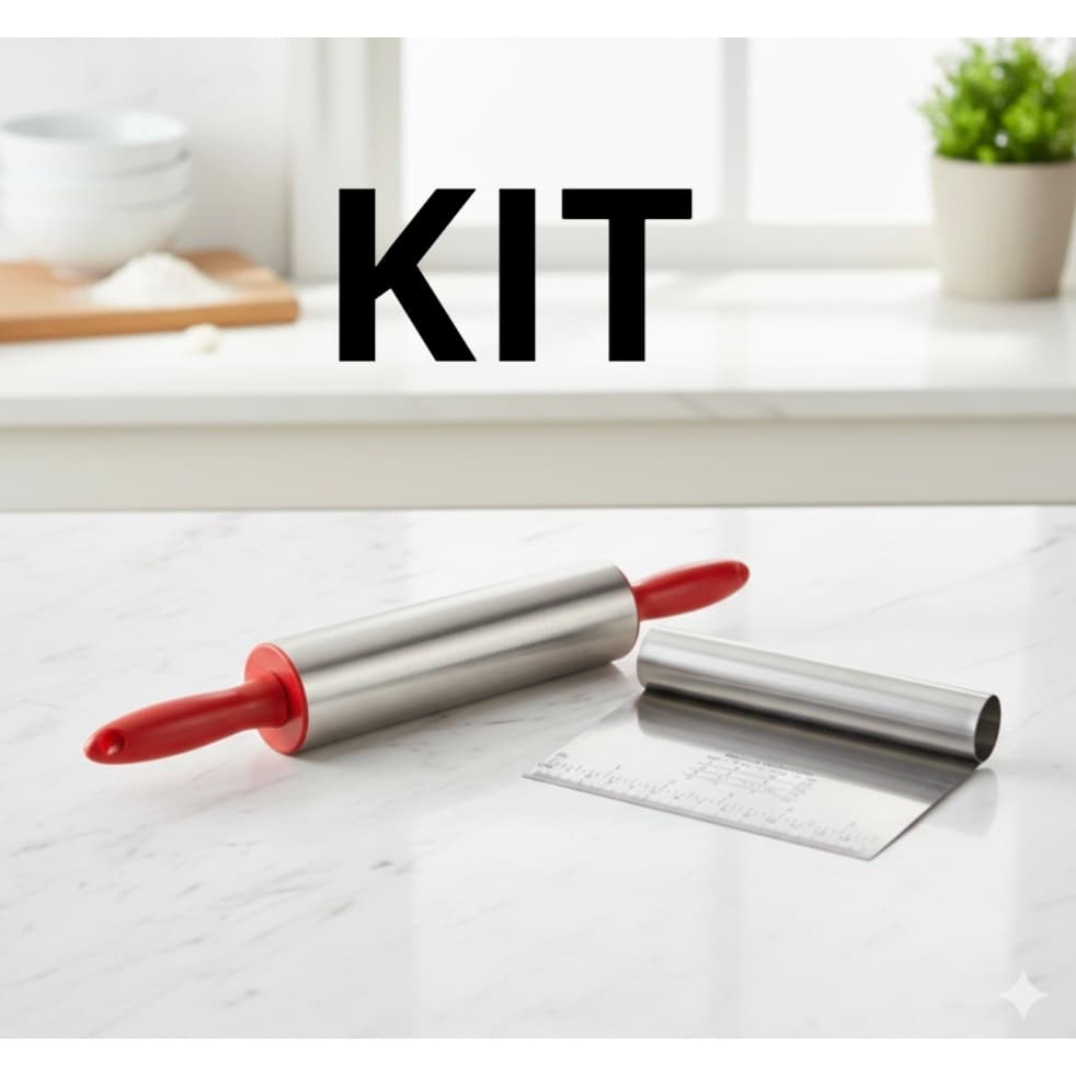 Raspador de Massa em Inox + Rolo de Massa Profissional para Pães e Confeitaria