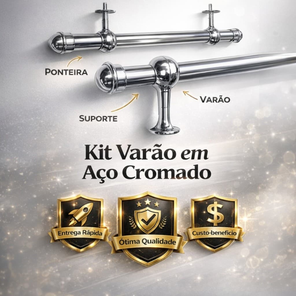 Kit Varão de Cortina Aço Cromado 28mm Alta Resistência Design Moderno