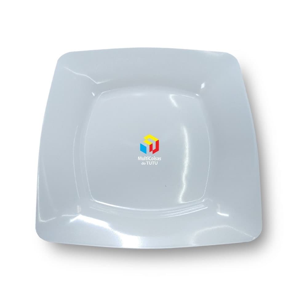 Kit 50 Prato Quadrado de Plástico para Refeiçoes Reforçados Festas Reutilizável Prático