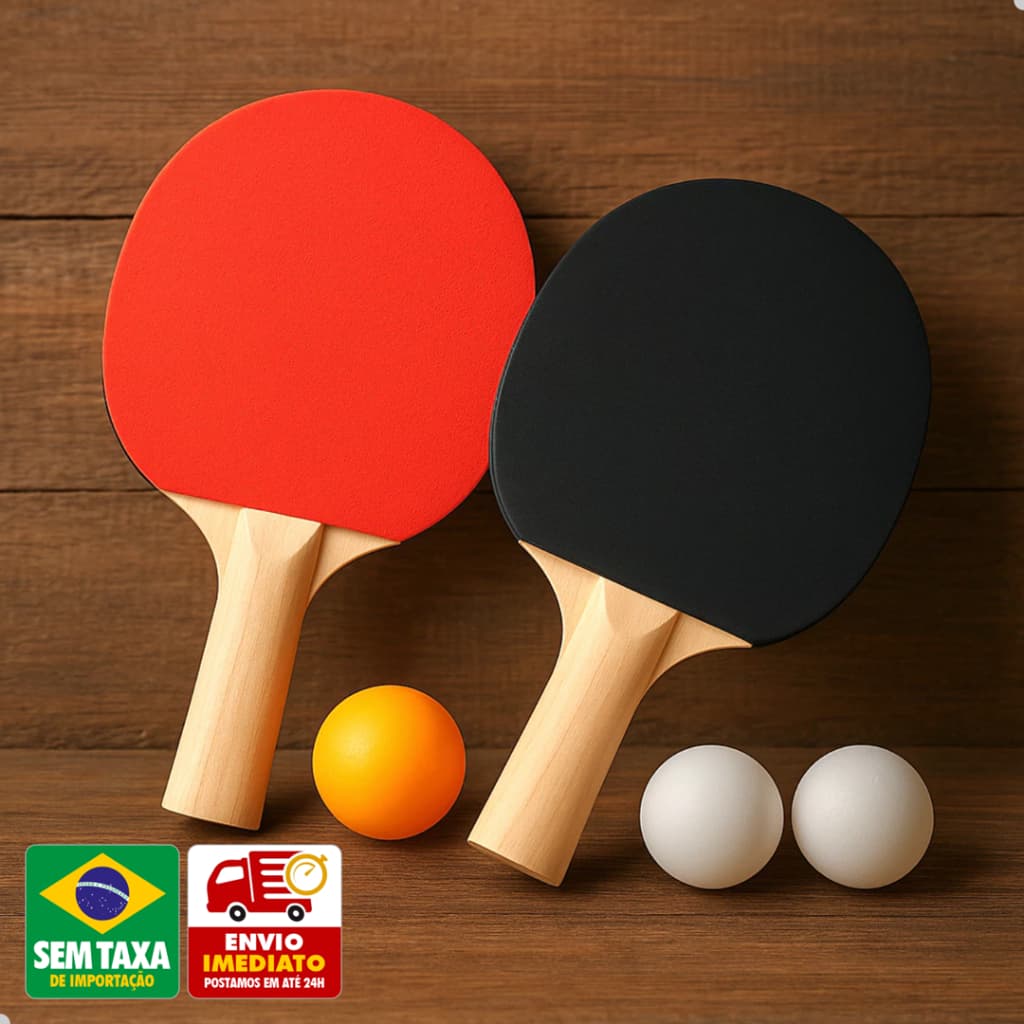 Conjunto Ping Pong 2 Raquetes 3 Bolinhas Madeira Lazer Família