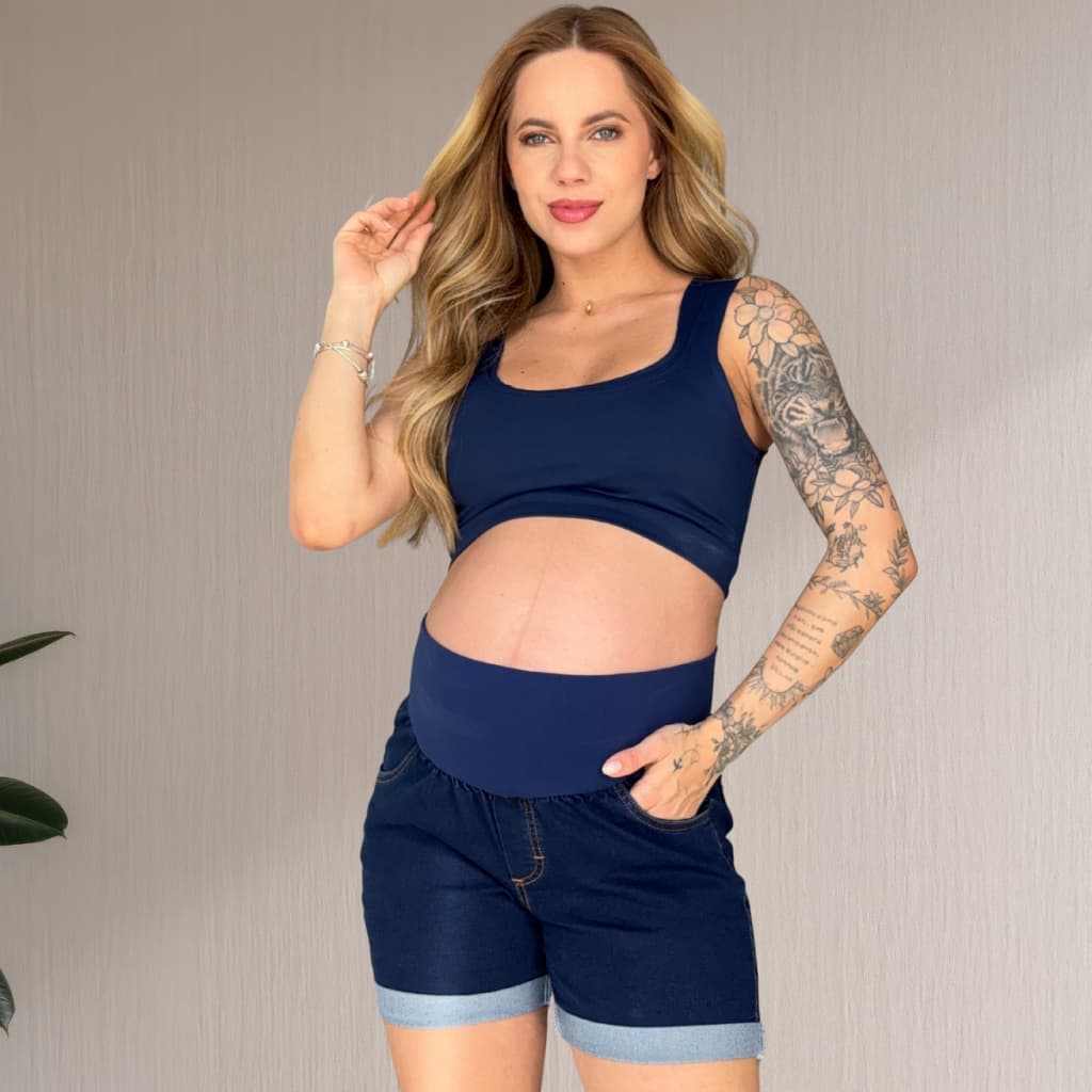 Shorts Gestante Jeans Confortável Cós Anatômico