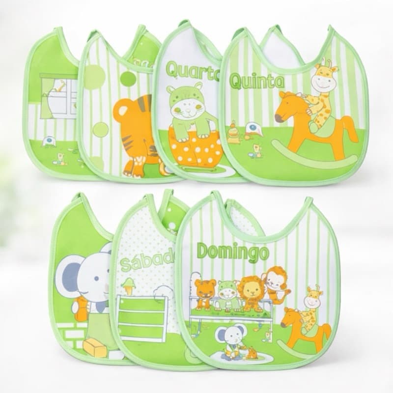 Kit 7 Babadores Semaninha Bebê Algodão Macio Dia a Dia