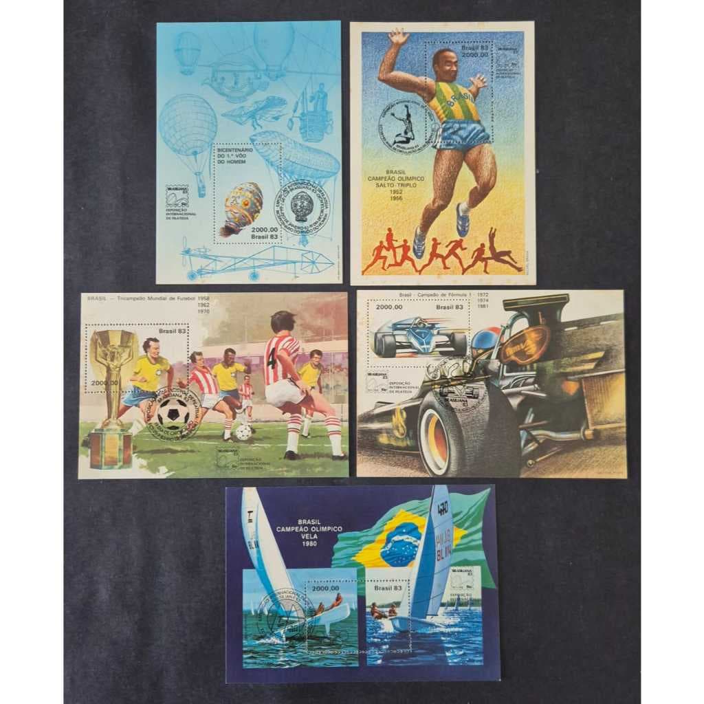 5 Blocos Filatélicos - Brasiliana - Série Completa com carimbo de 1º dia de circulação.