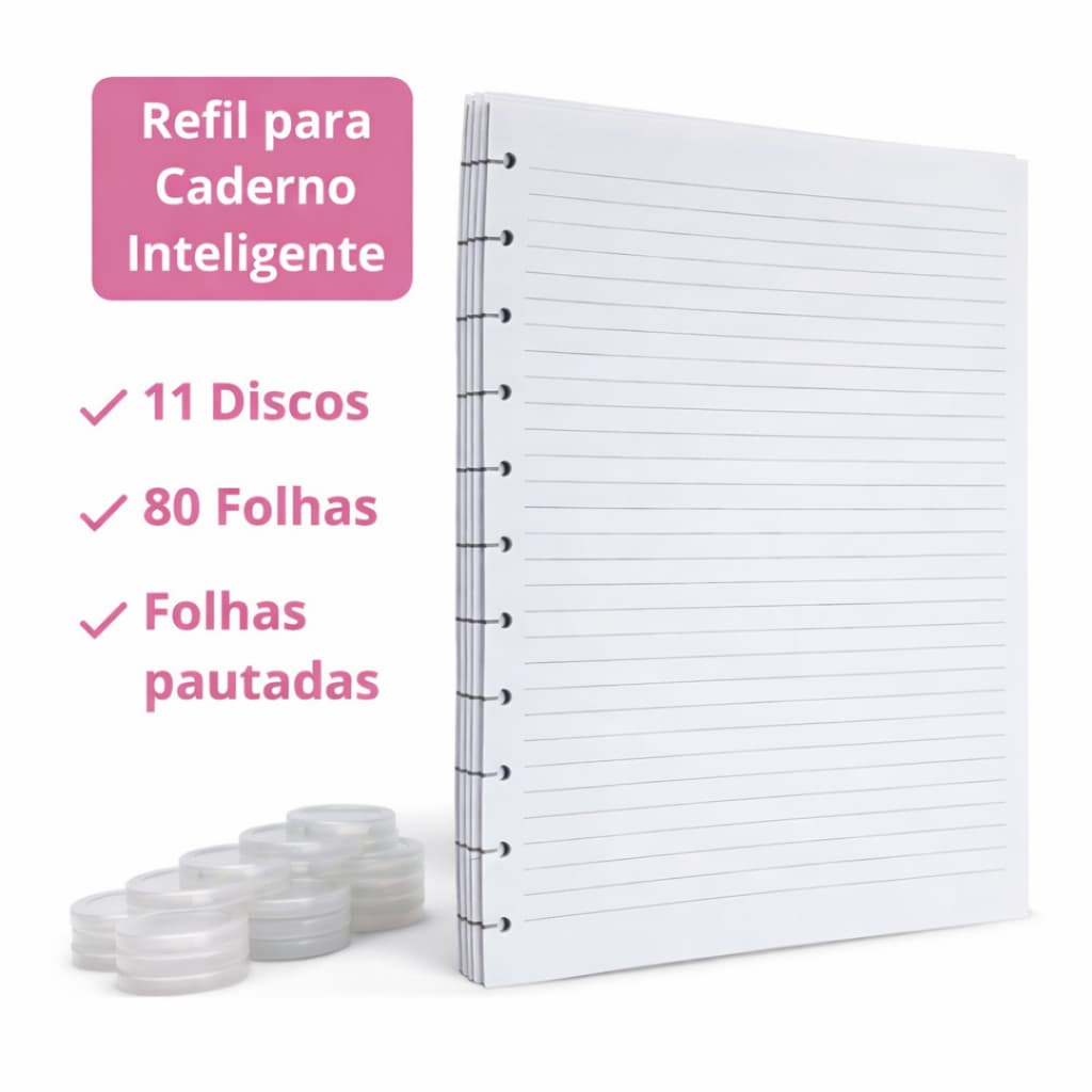 Refil para Caderno Inteligente 11 Discos - 80 Folhas Caderno Inteligente