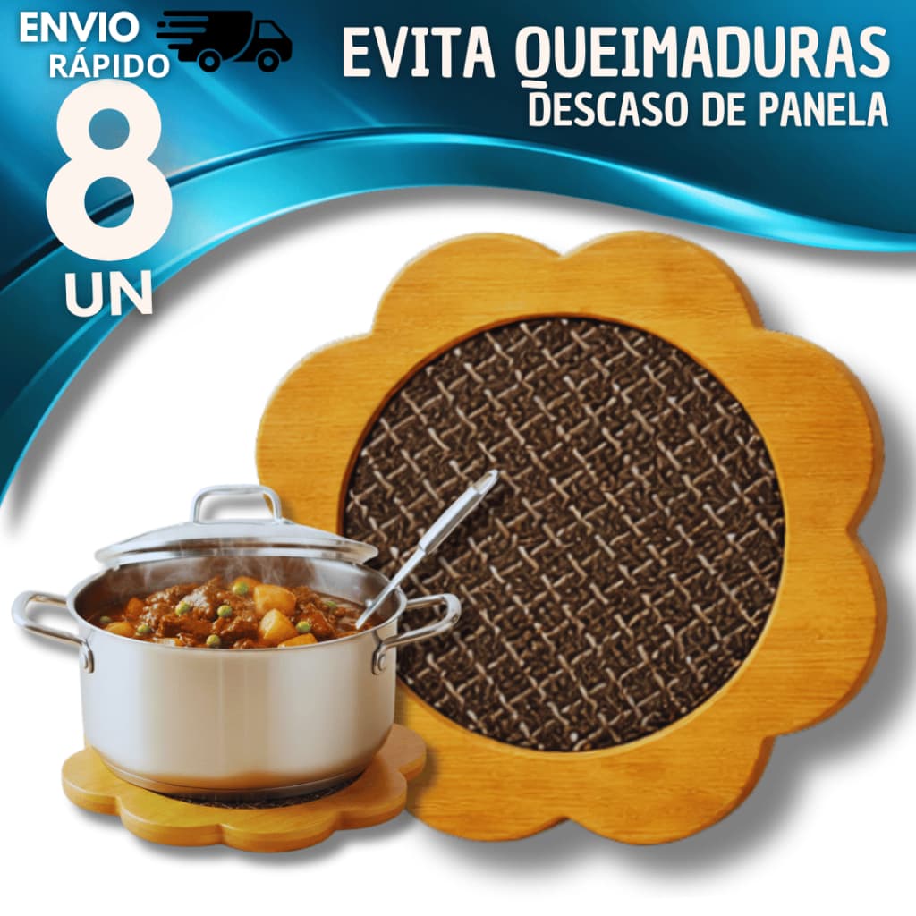 Combo 8 Descanso de Panela MDF Cozinha Alta Temperatura Protetor Mesa Madeira Utilidades domestica