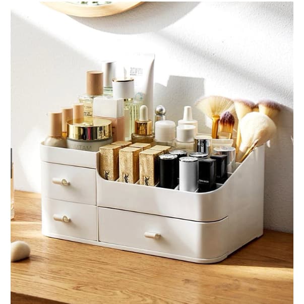 Organizador de Mesa Multiuso com 3  Gavetas Escritório Maquiagem COR BRANCO