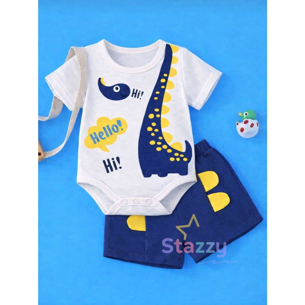 Kit Dino interativo body + shorts para bebê Meninos Recém Nascido RN até 5 meses