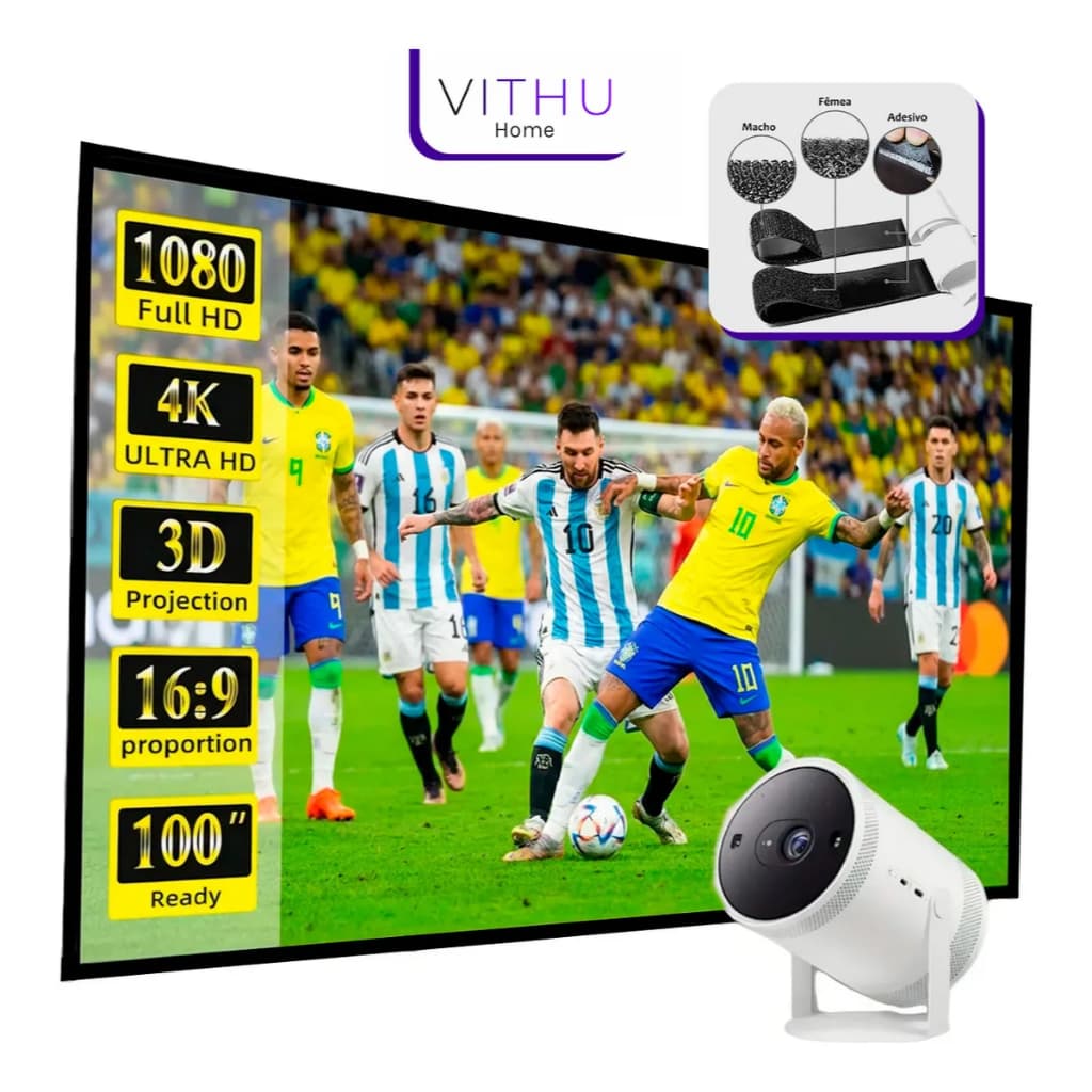 Tela Para Projetores Vithu 100 Polegadas 2 Metros Com Velcro Area Interna e Externa Full HD 4k Cinema Copa
