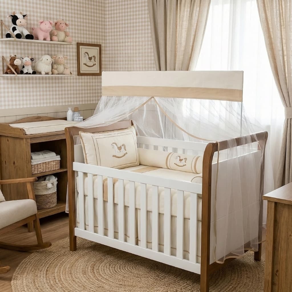 Kit Berço Completo  com Mosquiteiro Antialérgico Macio Menina Berço Americano