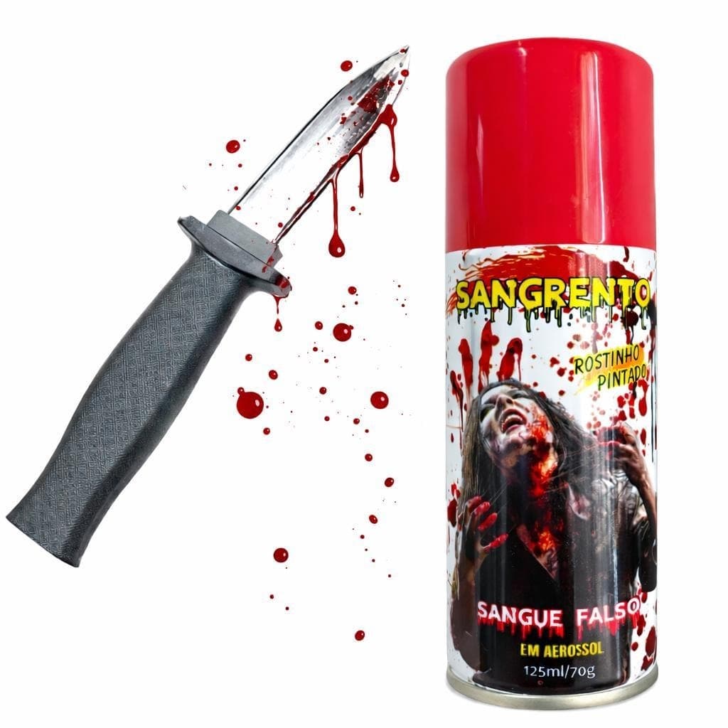 Kit Faca +  Sangue Falso Spray Faca Falsa canivete retrátil magica truque