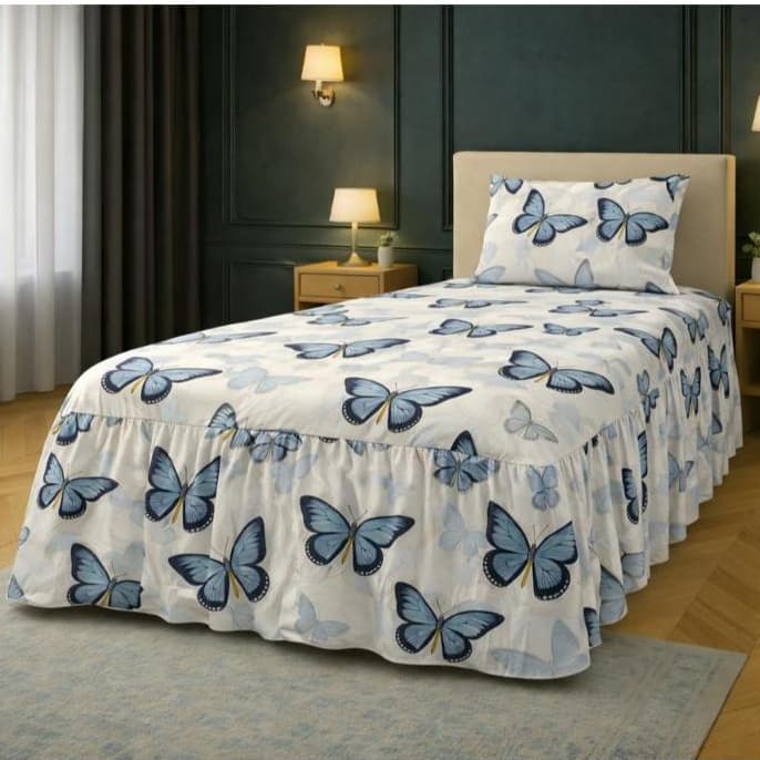 Kit Colcha Solteiro com Babado Toque de Algodão Aveludado  com Acabamento na Bainha *Oferta