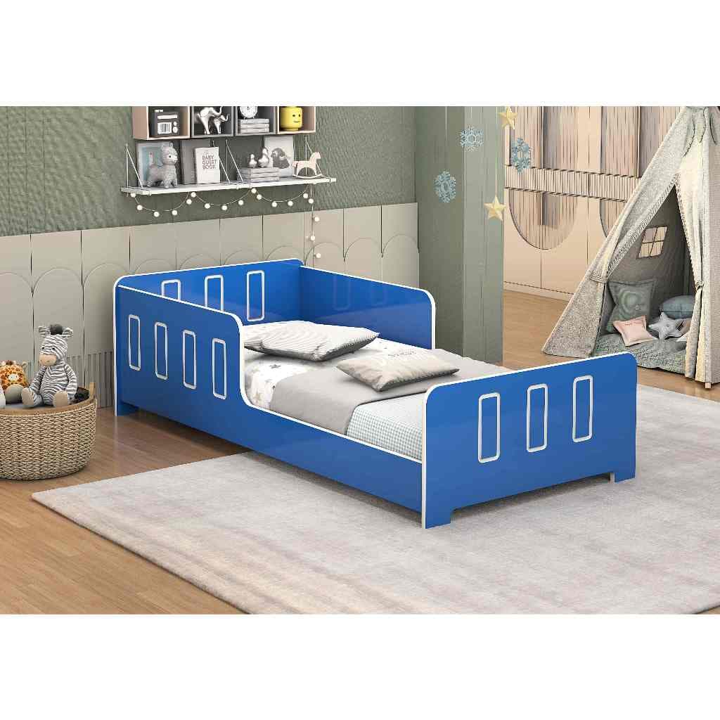 Cama Infantil Pop Azul com Proteção Lateral - Design Moderno em MDF - Quarto Criança