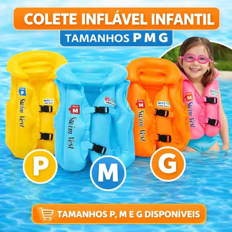 Boia Colete Inflável Infantil para Criança | Salva-Vidas para Piscina e Praia | Flutuador Verão | 10kg a 50kg