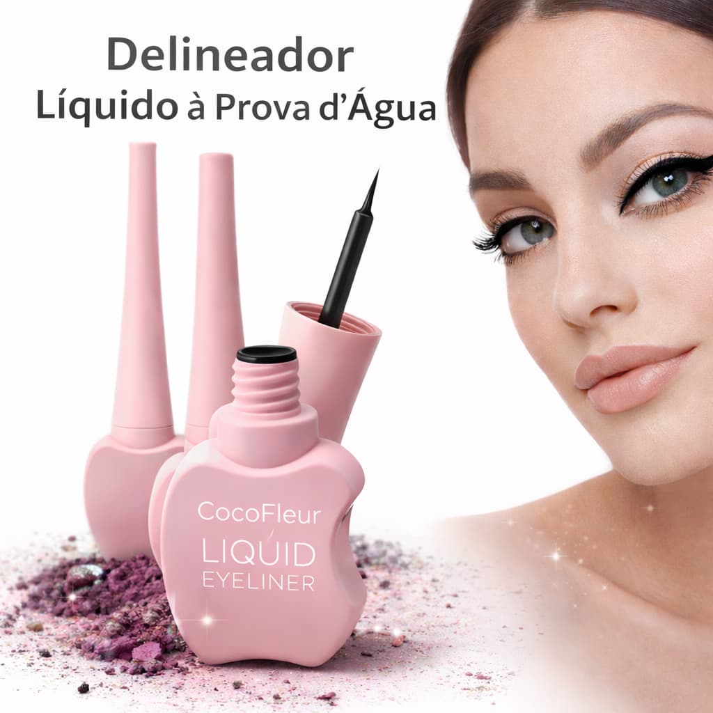 Delineador Líquido CocoFleur Beauty À Prova D’Água Longa Duração Pincel Fino Contém 6ml
