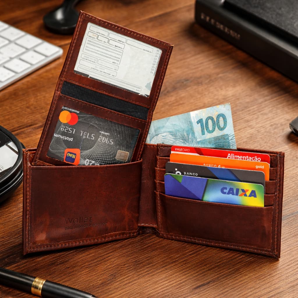 Carteira Masculina Grande Couro Legitimo Espaçosa Compacta Porta Cartões Cnh Rg Externo