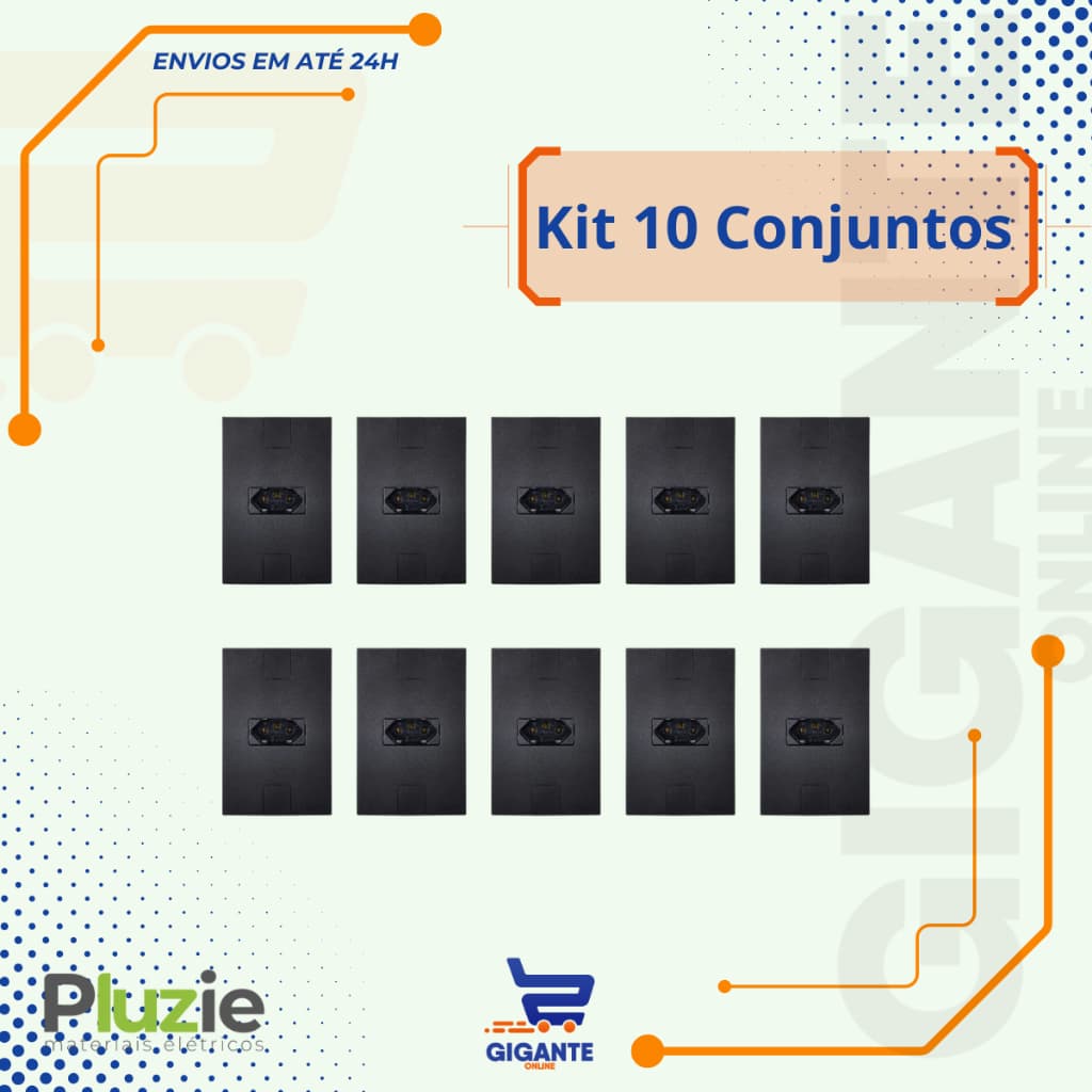 Kit 10 Conjunto Embutir 4x2 1 Tomada Preto Fosco 20a Pluzie