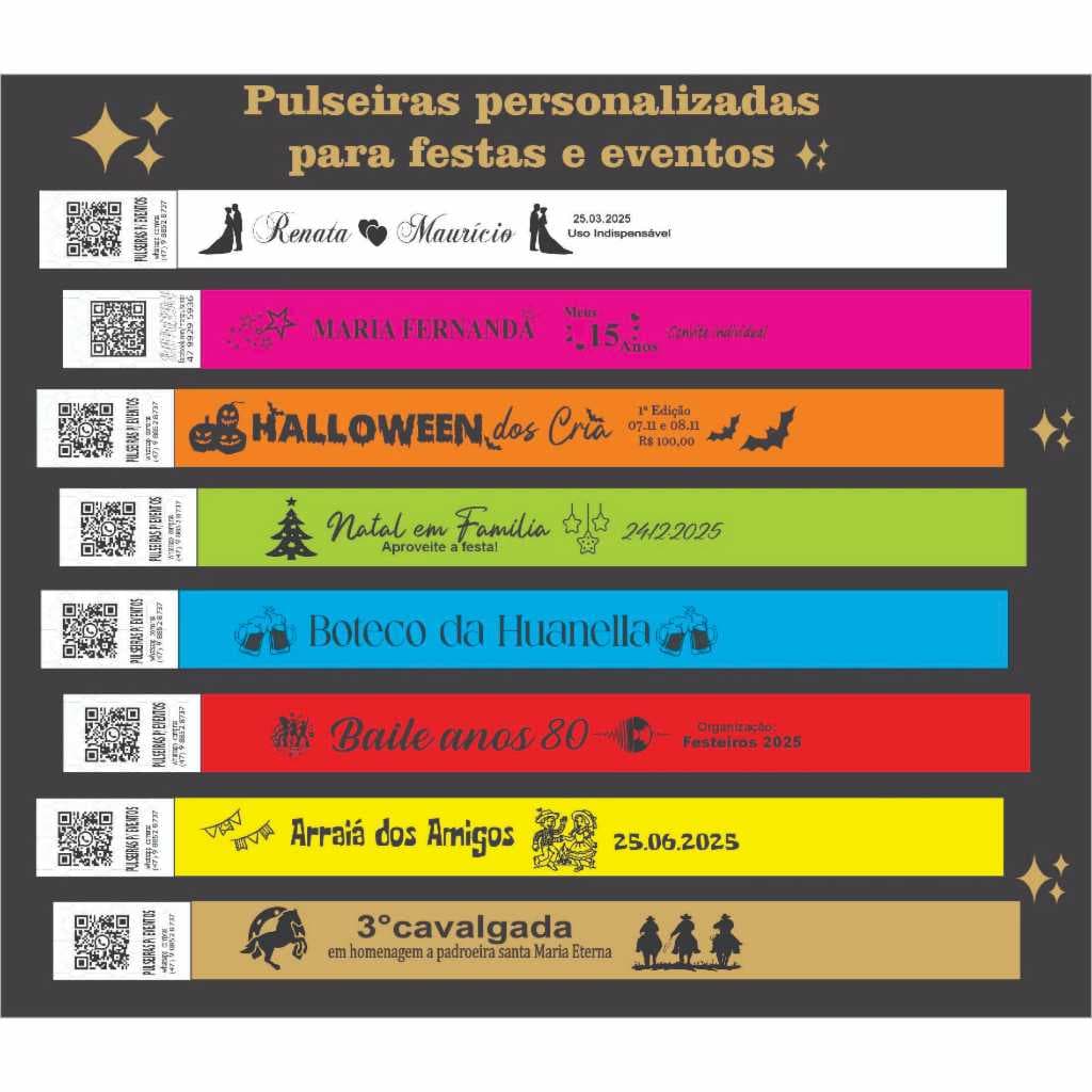 100 Pulseira de Identificação Personalizada Carnaval Casamento Aniversário Balada Festa