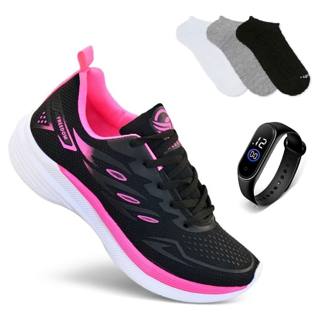 Conjunto de Academia para Mulheres - Tenis Macio e Leve + Smart Watch + 1 par de meia Esportivo Caminhada Treino