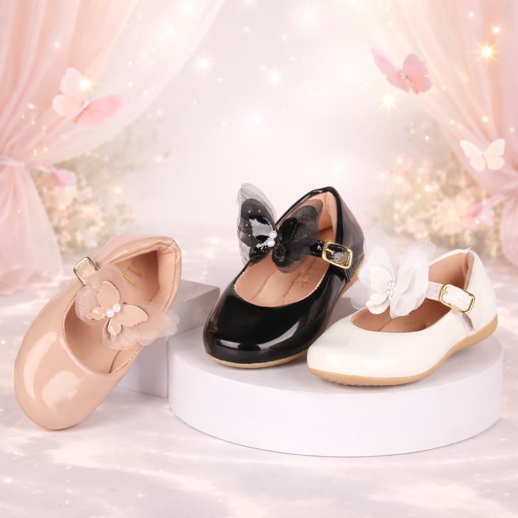 Sapatilha Verniz Infantil Menina Delicada Borboleta Fivela Boneca Confortável Casual Promoção