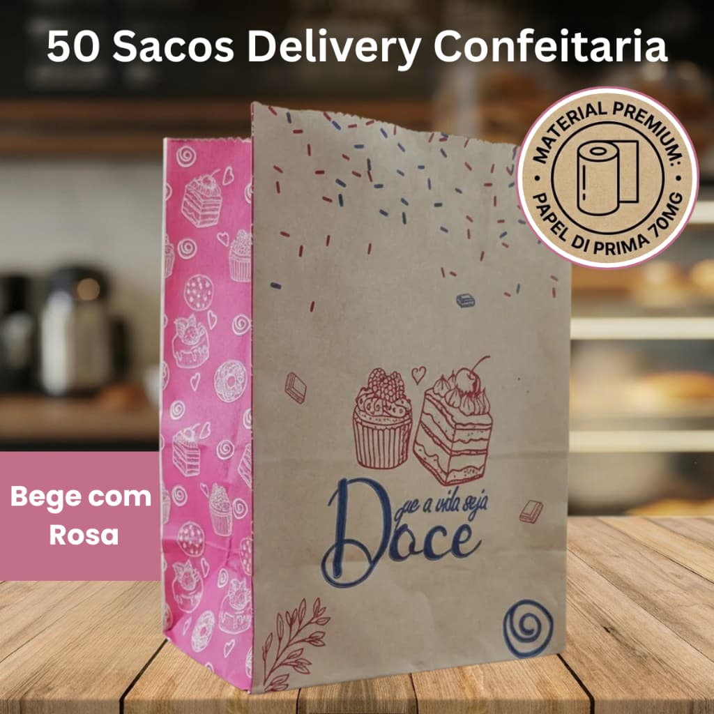 Saco Kraft Delivery SOS Doces Doceria Cookies Docinhos Pudim Eventos Tamanhos PP, P OU G Com 50 Unds
