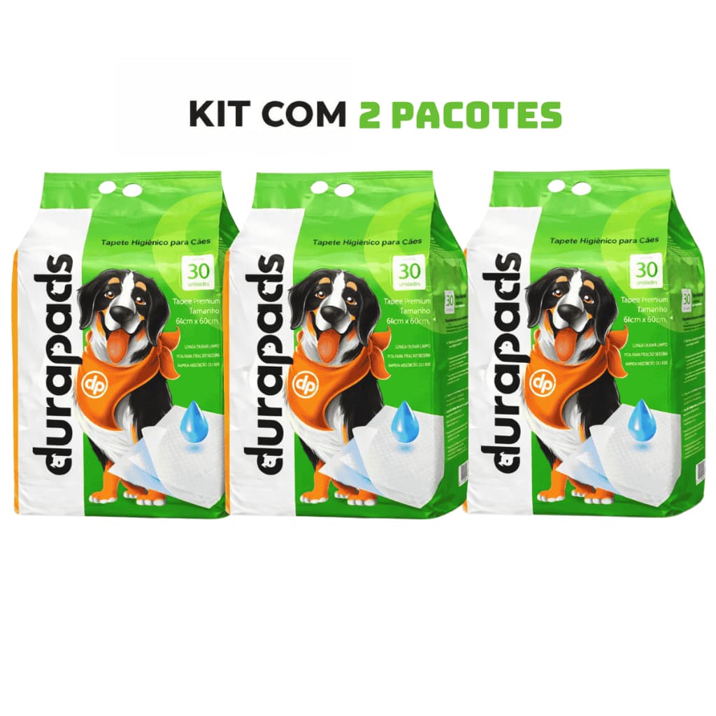 Kit 3 Tapete Higiênico Durapads Premium 60x60cm Para Cães 90 Unidades Alta Absorção