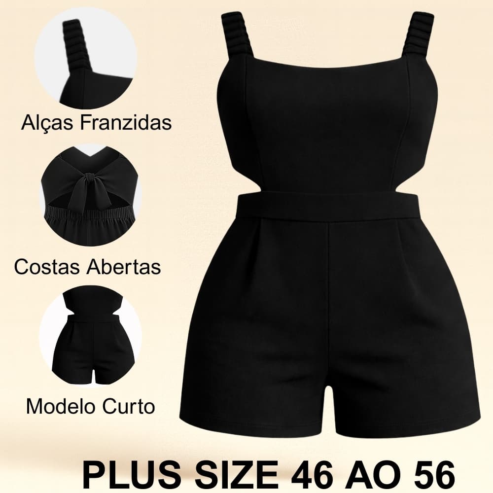 Macaquinho Feminino Curto Short Plus Size Costas Abertas de Amarrar Verão 46 ao 56