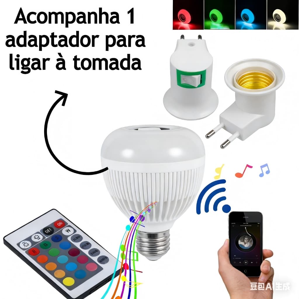 Lampada Bluetooth Com Led Rgb Musica 12w + Controle Remoto- com Socket Padrão